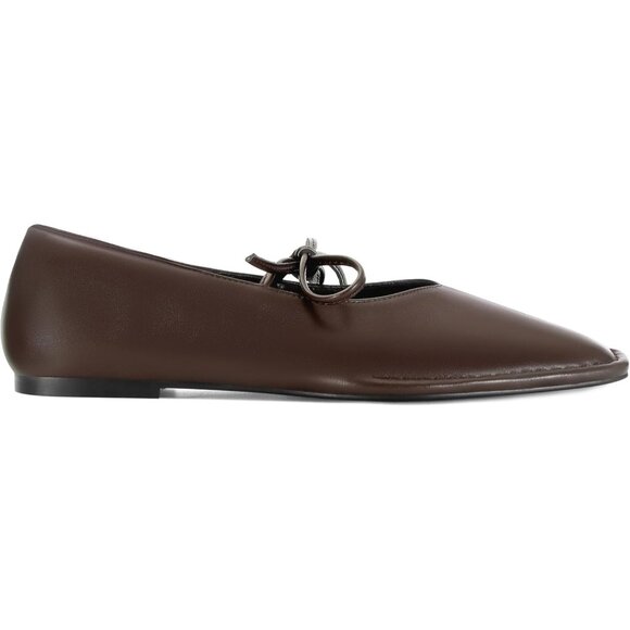 Women Chocolate Faux Leather Square Toe Lace Up Ballerina Ballet Slip On Flats - Picture 2 of 6